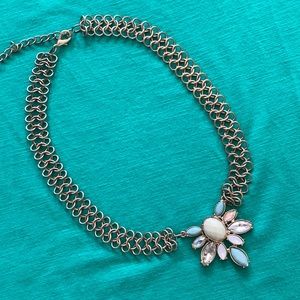 Vintage fantasy brass or pewter chain mail custom jewelry necklace w/faux stones